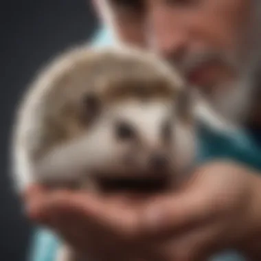 A healthy hedgehog being examined by a veterinarian.