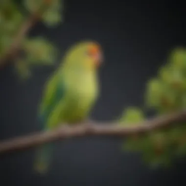 Healthy Parakeet Perched A vibrant parakeet perched on a branch, showcasing its healthy feathers and bright colors.