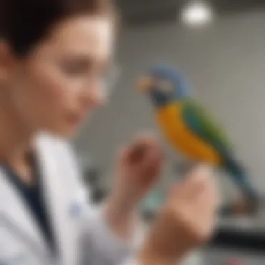 Veterinarian Conducting a Bird Health Check A veterinarian examining a bird, highlighting the significance of regular health check-ups for pet birds.