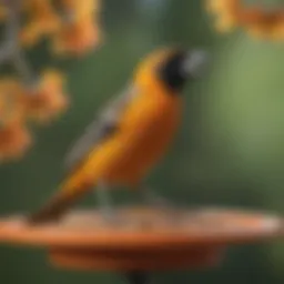 Baltimore Oriole perched on a vibrant feeder