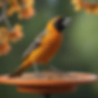 Baltimore Oriole perched on a vibrant feeder