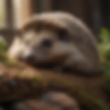 Hedgehog in a Cozy Habitat A hedgehog curled up in its cozy habitat