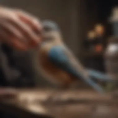 Examining an Injured Bird Person gently examining the wing of an injured bird in a calm environment.