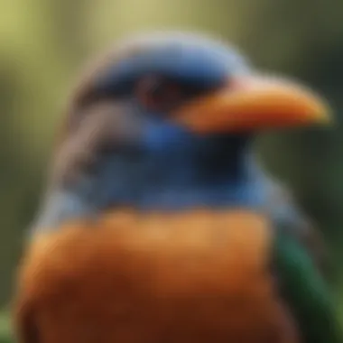 A close-up of a bird with an open beak, showcasing its vibrant colors and details.