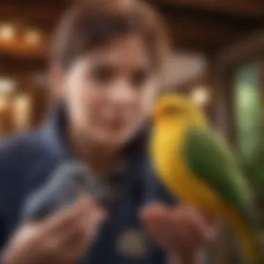 Person bonding with a pet bird in a cozy setting