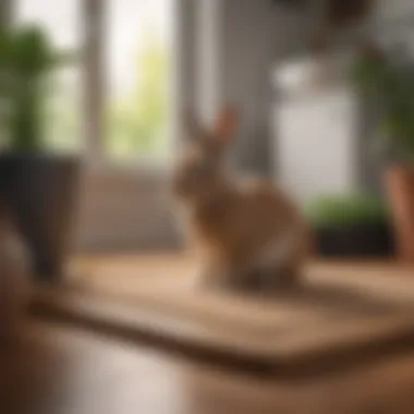 A clean living space featuring a rabbit and its litter box