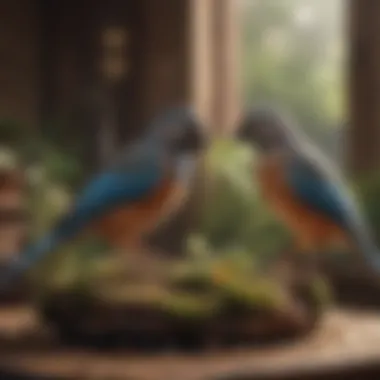 Engaging in Interactive Play A serene setting where a bird and its owner engage in interactive play.