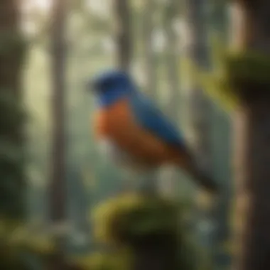 Diversity of Avian Life in Natural Habitats A vibrant forest scene with various birds perched on branches, showcasing diversity in avian life.
