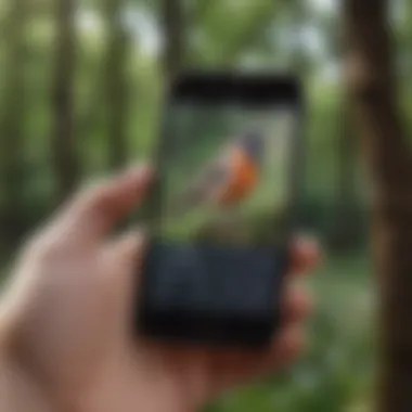 Using Technology to Identify Bird Calls A person using a smartphone app to identify bird calls