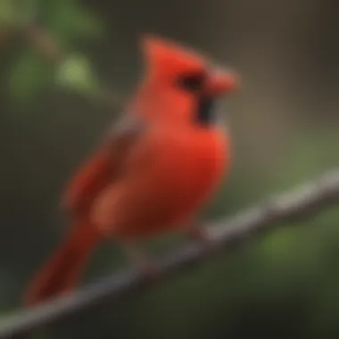 Vibrant Scarlet Cardinal A vibrant red cardinal perched on a branch, showcasing its distinctive plumage and sharp beak.