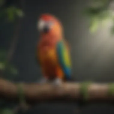 A vibrant parrot perched on a branch, showcasing its colorful feathers.