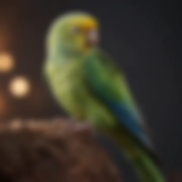 A parakeet sitting quietly, indicating lethargy.