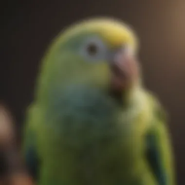 A parakeet with its beak partially open, showcasing respiratory issues.