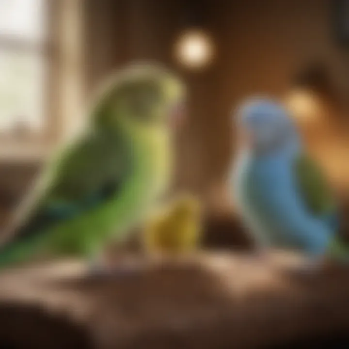 A playful budgerigar interacting with a child in a cozy setting.