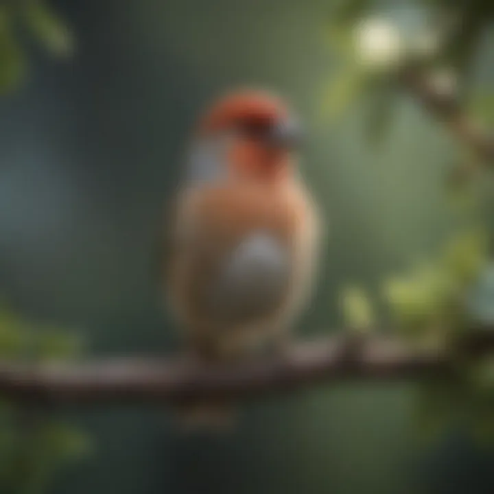 A tranquil setting featuring a finch resting on a branch.