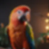 A colorful parrot perched on a branch, showcasing its vibrant feathers.