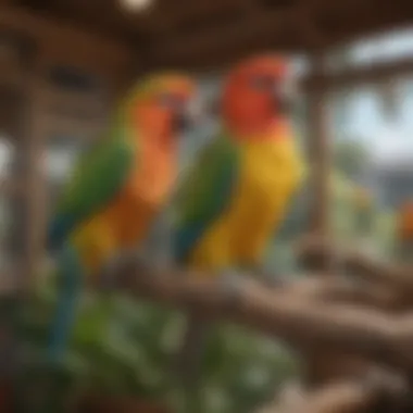 Creating a Happy Aviary Environment A cozy aviary setup with toys and perches for a happy parrolet