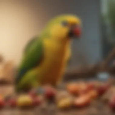 Nutritional Essentials for Parrolets A healthy assortment of fruits and seeds, essential for a parrolet's diet
