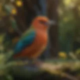 Colorful bird habitat displaying various natural elements