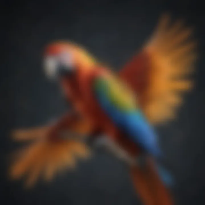 A colorful macaw displaying its feathers in a joyful manner.