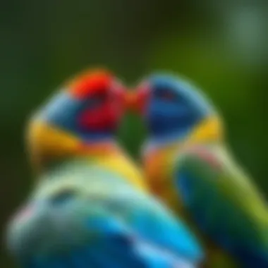 Two birds interacting playfully, representing the social nature of pet birds.