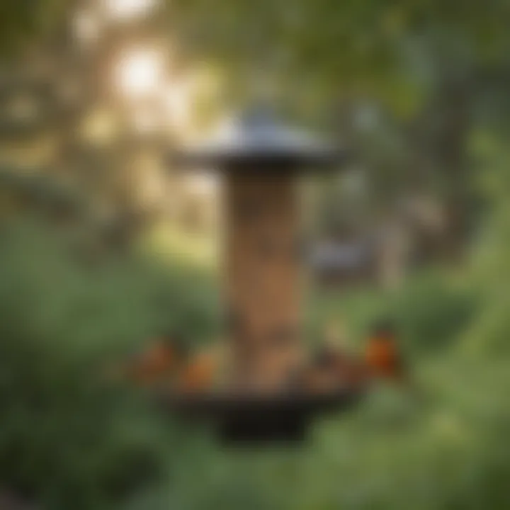 Installation of Lowe's oriole feeder in a backyard