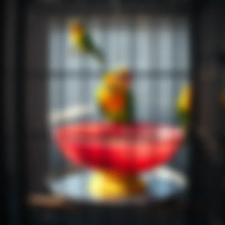 Vibrant Large Cage Bird Bath A colorful large bird bath in a spacious birdcage