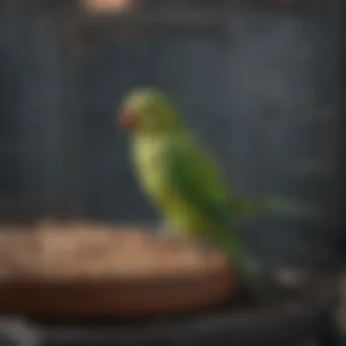 Interior view showcasing enrichment accessories in a parakeet flight cage