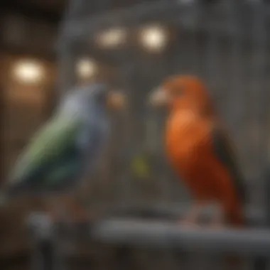 Bird Interaction in a Large Steel Cage Birds interacting in a large steel cage