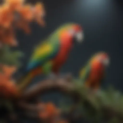 A vibrant parrot perched on a branch, showcasing its colorful feathers.