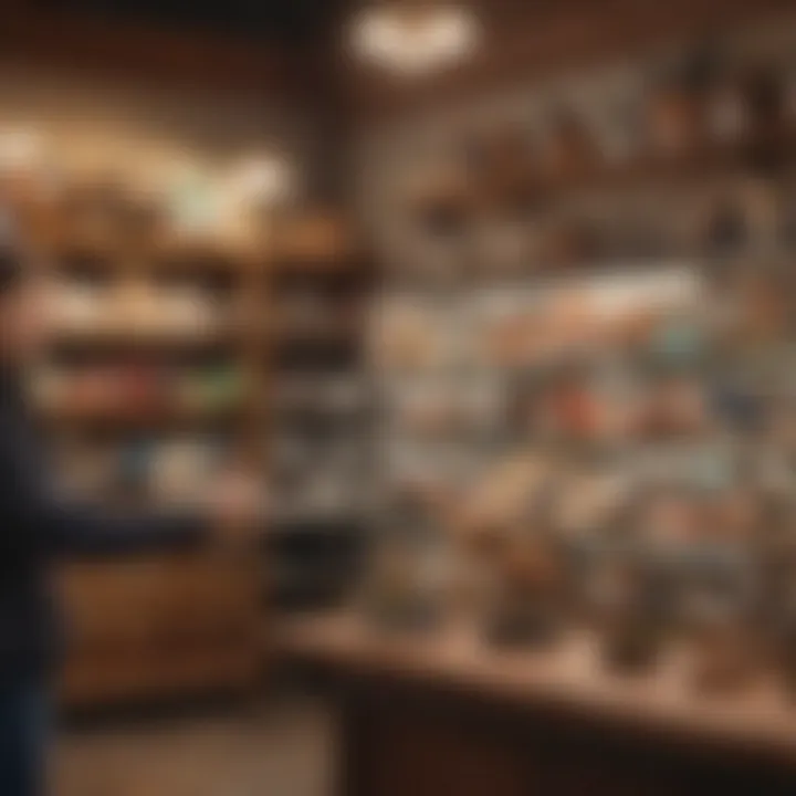 A customer browsing through avian accessories and products in the MCAGE Store, illustrating an engaging shopping experience.