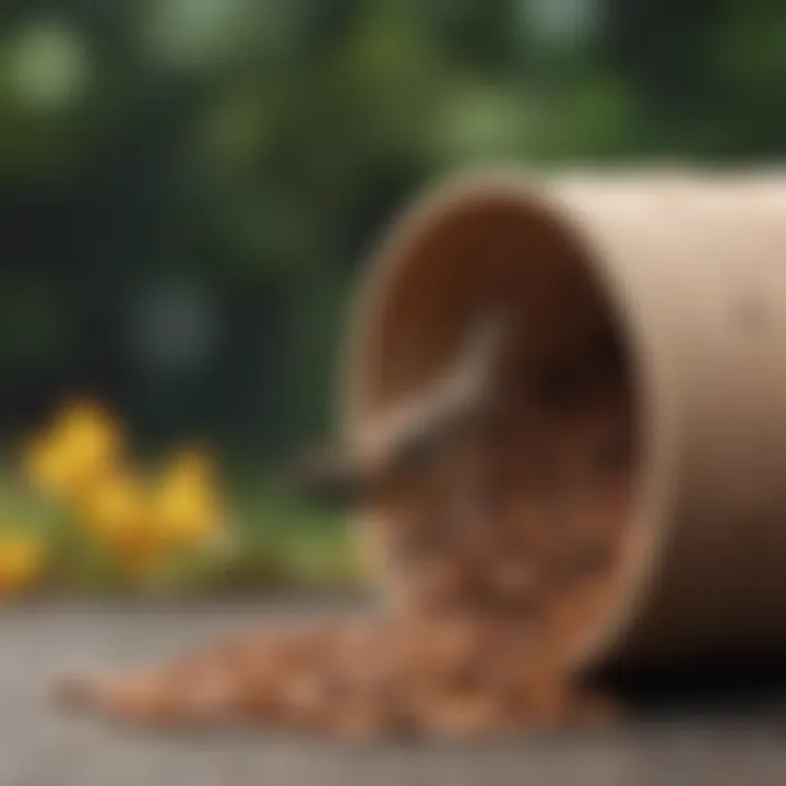 Close-up of a mealworm feeder made from natural materials