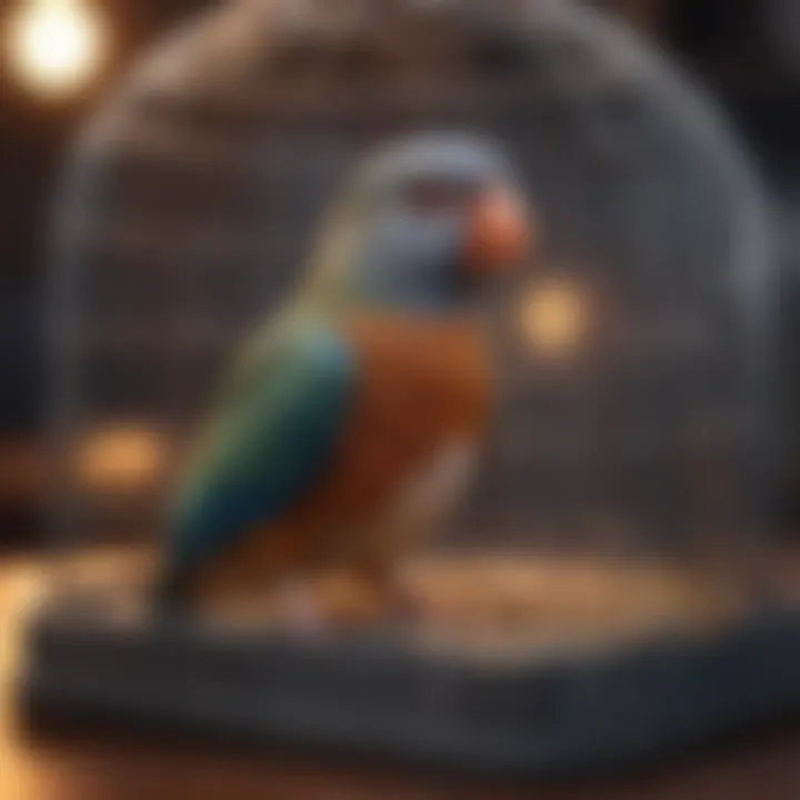 A pet bird in a travel cage