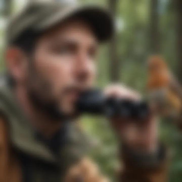 Birdwatcher using binoculars to observe wildlife