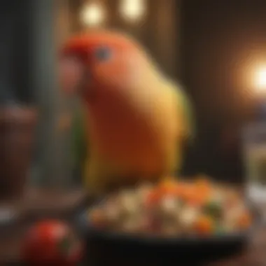 A lovebird enjoying a nutritious meal