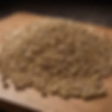 A close-up of high-quality parakeet pellets on a wooden table