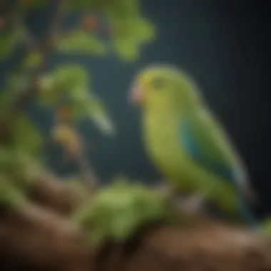 Selection of natural materials for parrotlet enrichment, including branches and toys