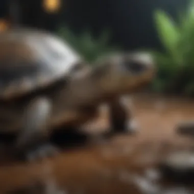 A turtle being cared for, showcasing feeding and cleaning