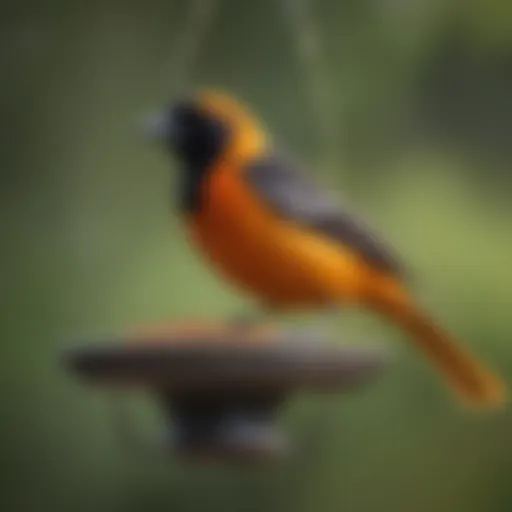 Vibrant oriole perched near a feeder