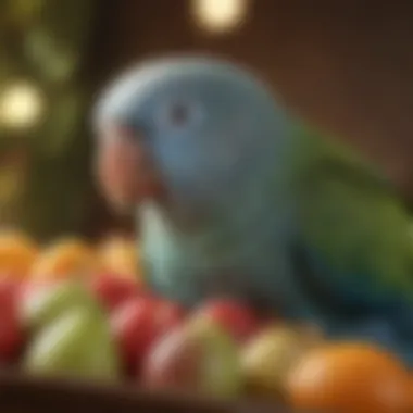 Nutritional Essentials for Parakeets A selection of nutritious seeds and fresh fruits for parakeets