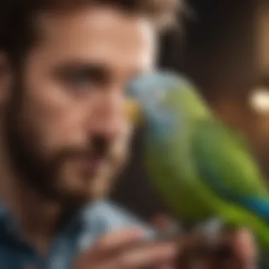 Engaging with Your Parakeet A playful parakeet interacting with its owner