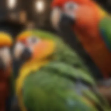 Diversity of Beak Shapes in Parrot Species Illustration of different parrot species with varied beak shapes and sizes