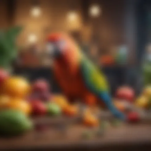 A vibrant array of fruits and vegetables ideal for a parrot's diet