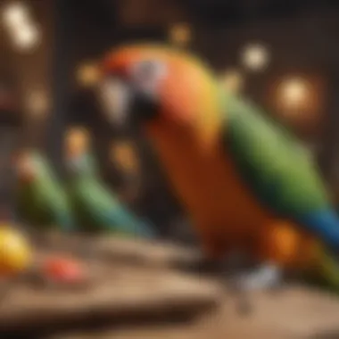 Importance of Socialization for Parrots A parrot socializing with other birds in a stimulating environment