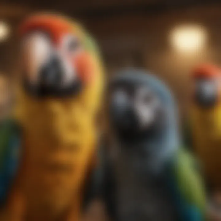Group of different parrot species together