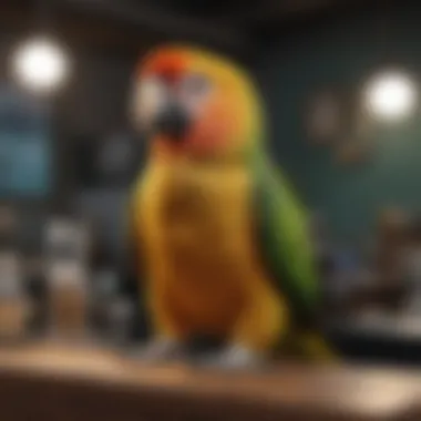 A veterinarian examining a parrot for health check