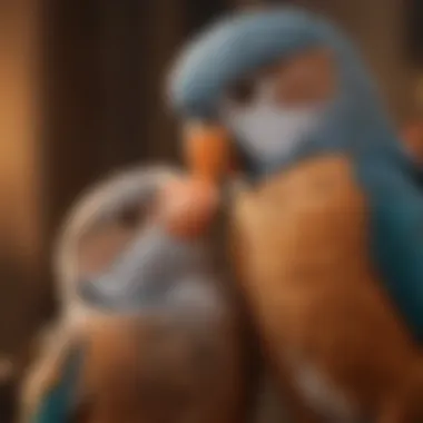 A close-up of a bird owner gently interacting with their feathered companion, illustrating the bond between them.