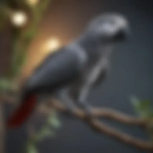 Colorful African Grey Parrot perched on a branch