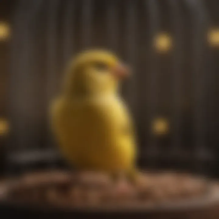 A vibrant canary singing in its cage