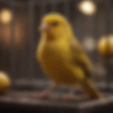 A serene canary in a cozy cage setting